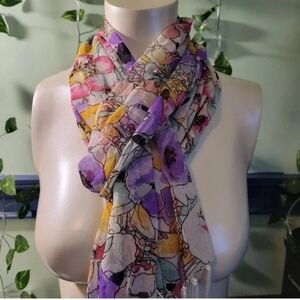 SFA Women’s Floral Spring Scarf Pink Orange Purple White Black One Size EUC